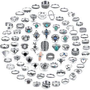 82 Pcs Vintage Silver Knuckle Rings Set for Women, Bohemian Stackable Joint Fing